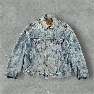 Levi’s Denim Jacket‎ Mens Small Blue Bathtub Cartoon All Over Print Trucker Coat